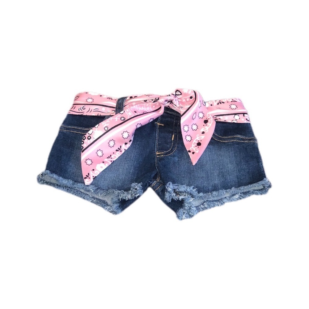 Toddler Denim Shorts W/ Bandana Print Scarf Belt - Picture 2 of 5